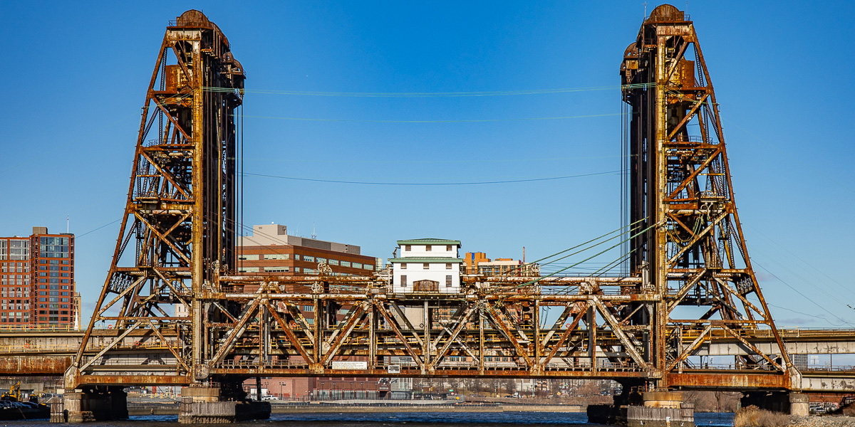 Dock Bridge stands against blue skies in New Jersey