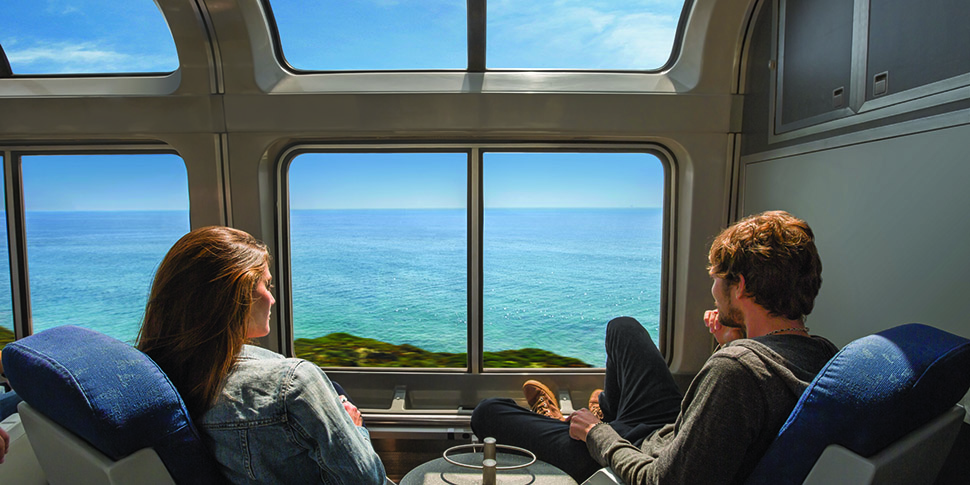 Promo Rectangle - Couple Sits in Coast Starlight Observation Car