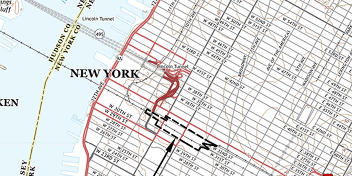 Un mapa de la instalación del proyecto de restauración ambiental de Penn Station
