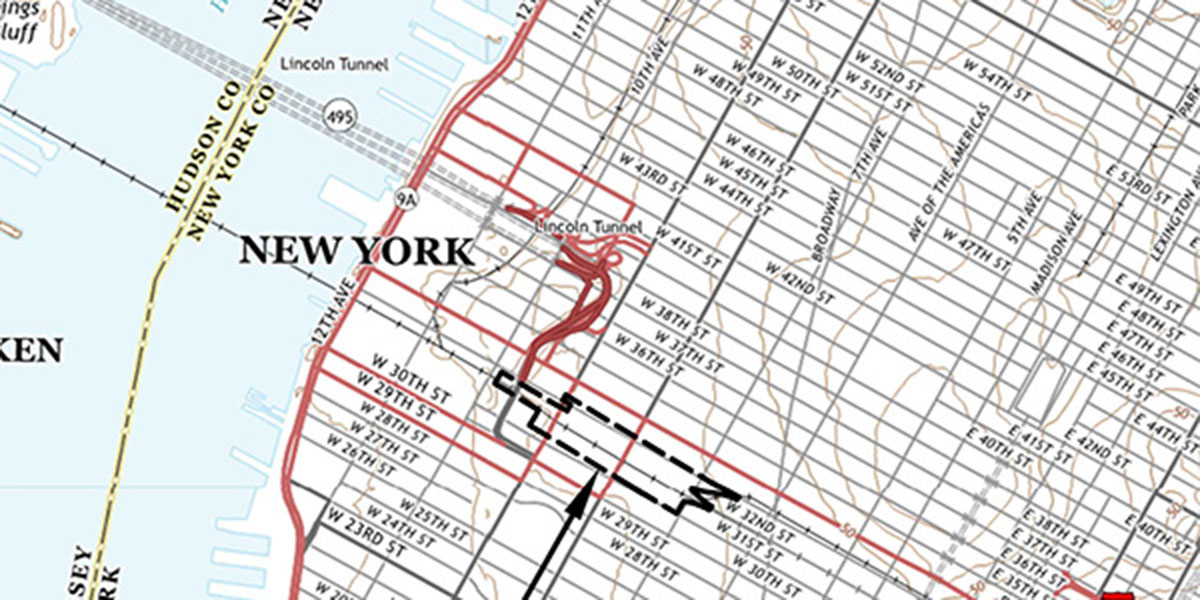 Un mapa de la instalación del proyecto de restauración ambiental de Penn Station