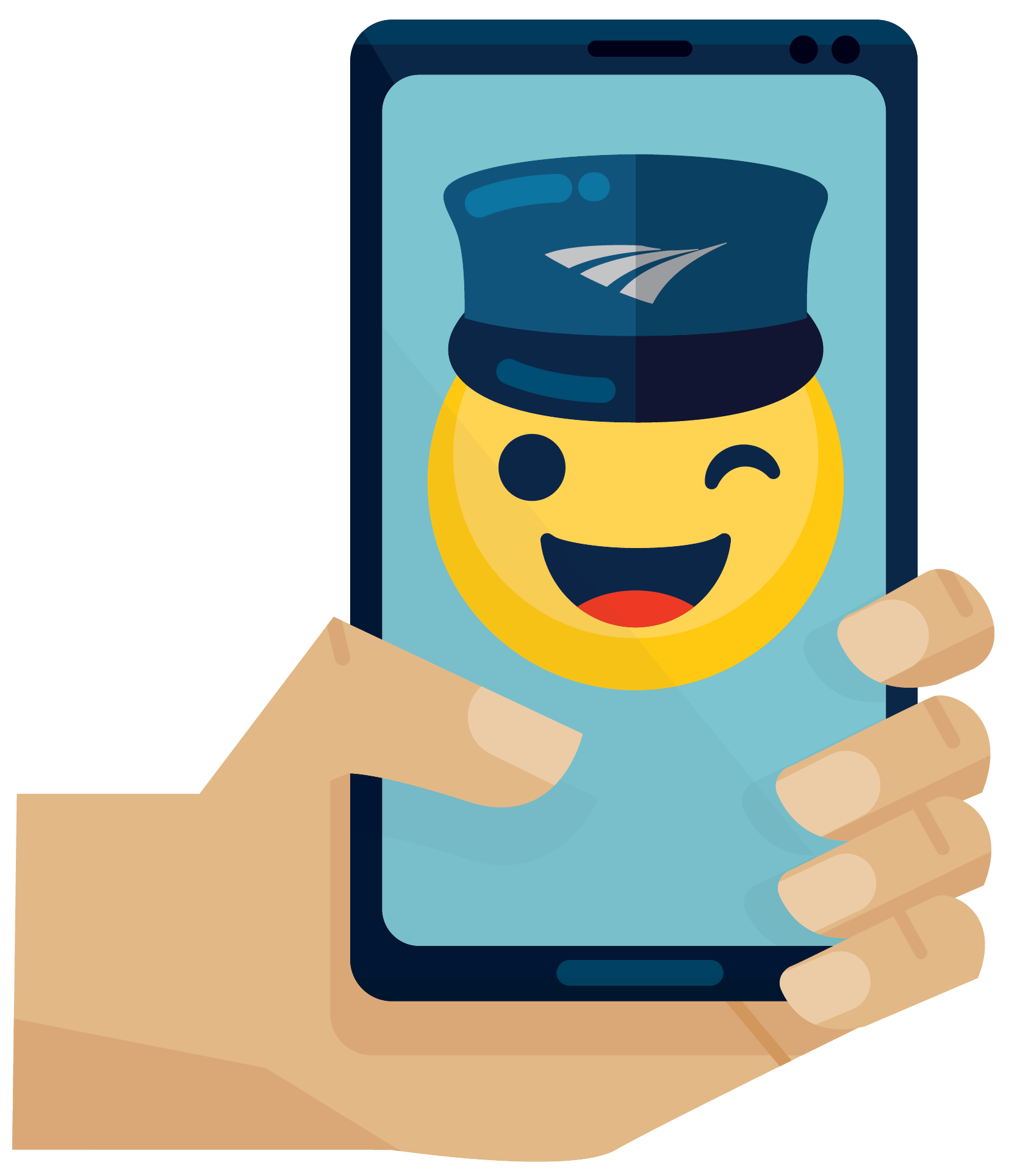 Émoji d'un conducteur avec un téléphone intelligent pour représenter les médias sociaux d'Amtrak.