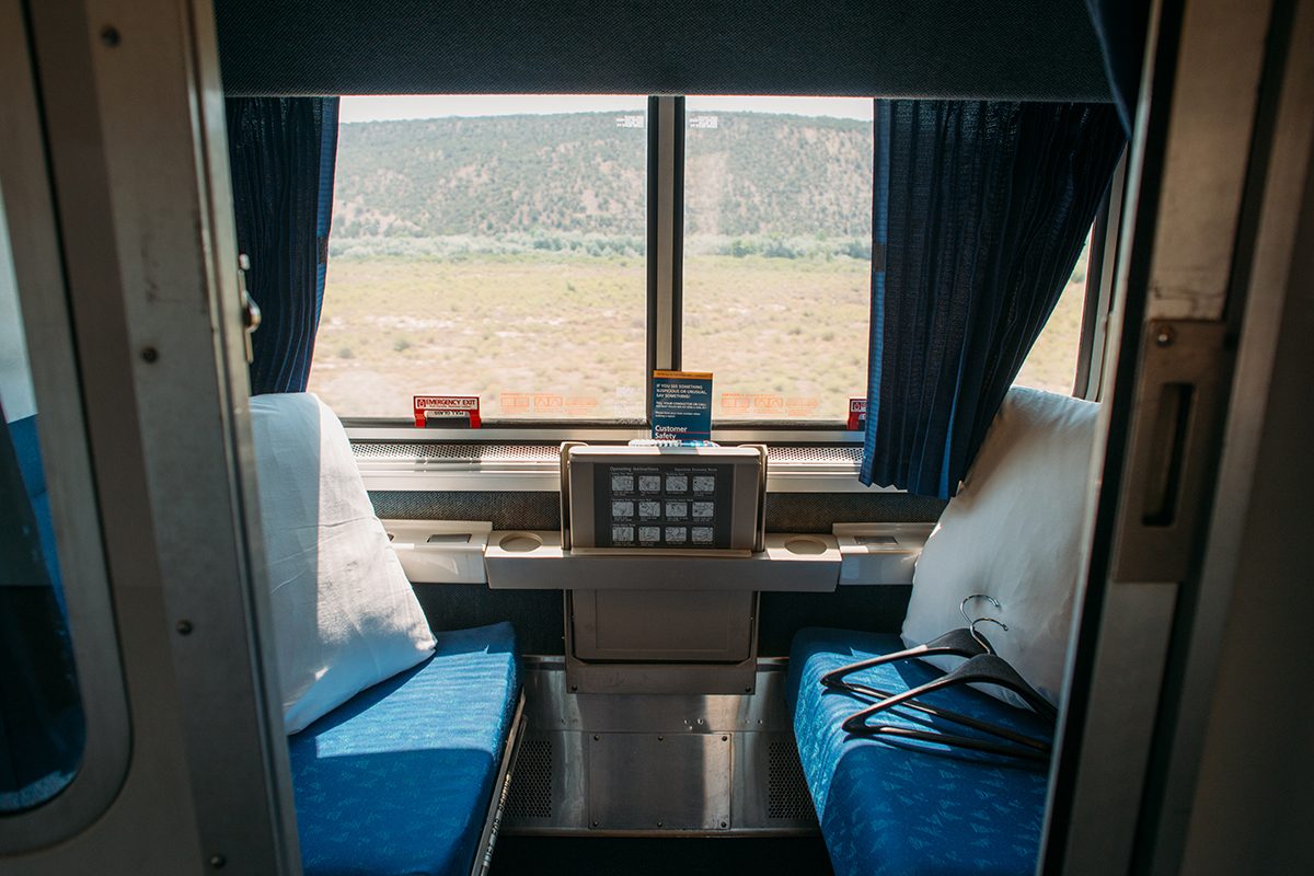 View of an Amtrak Roomette, also known as a private room.