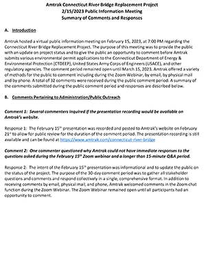 Connecticut River Bridge Replacement Project February 2023 Public Information Meeting Comment Summary