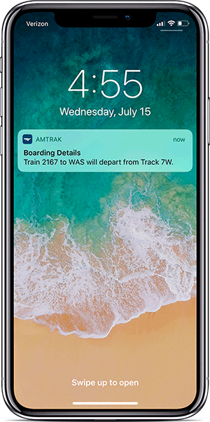 Boarding location message on app home screen.