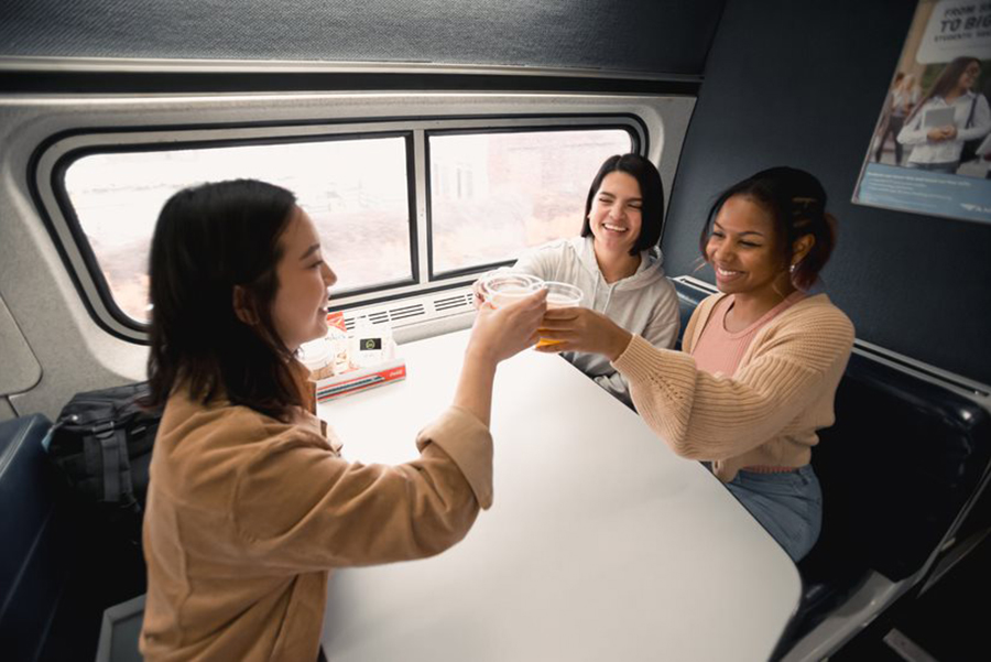 Group of friends in cafe car