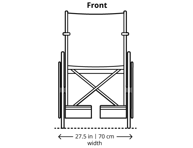 Maximum wheelchair dimension is 27.5 inches (70 centimeters) wide.