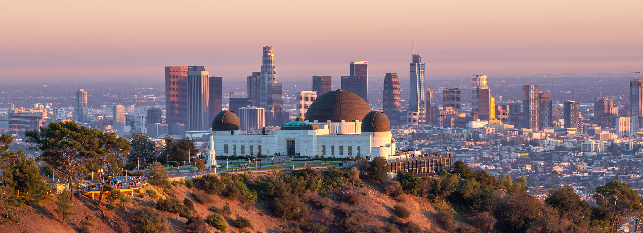 从附近山上欣赏到的Los Angeles天际线景观