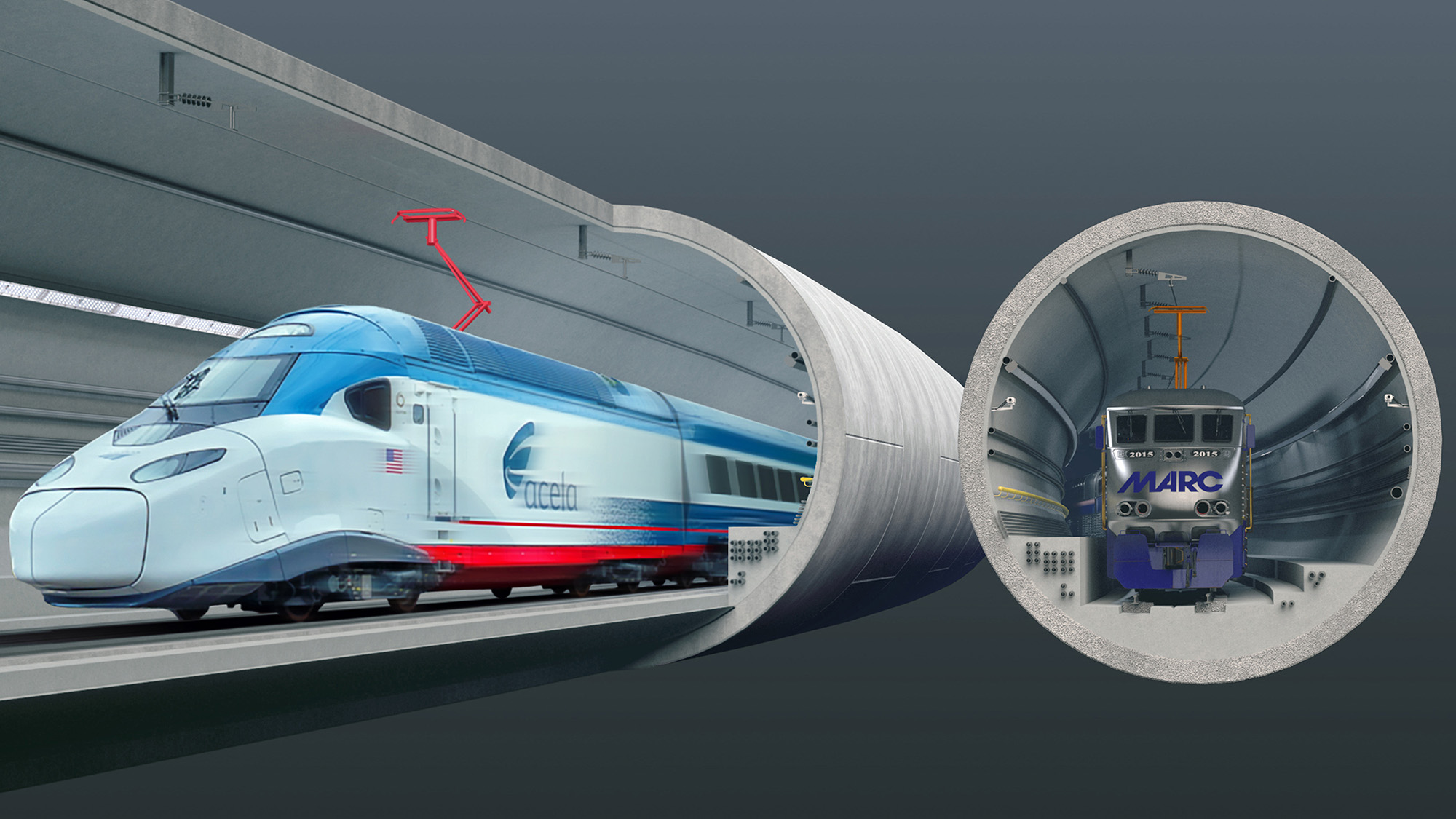 Tunnel Frederick Douglass avec trains électrifiés