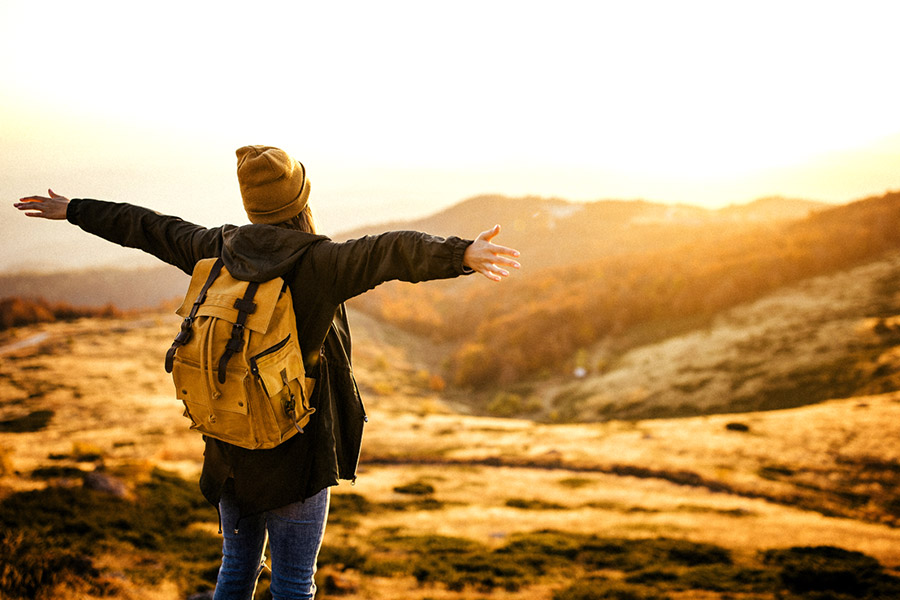 lady looking at mountain landscape