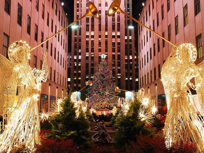 New York City洛克菲勒中心的圣诞与天使