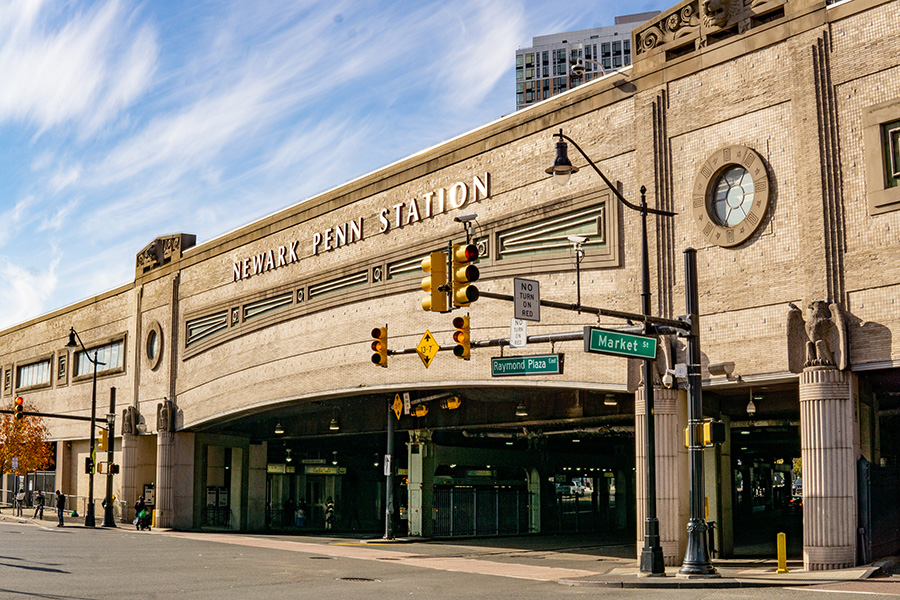 Amtrak Penn Station exterior in Newark, New Jersey
