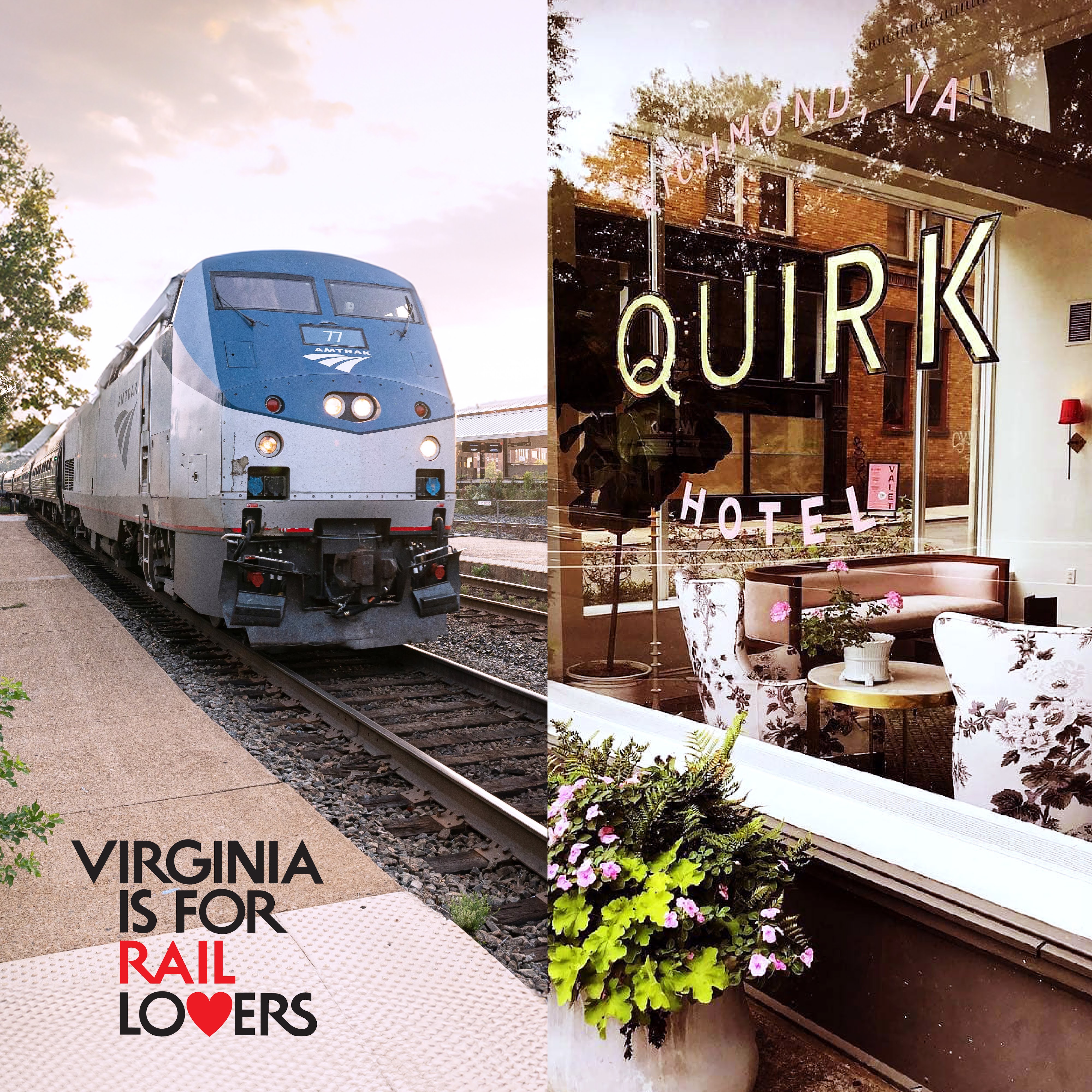Amtrak火车和Quirk-Hotels并列图片