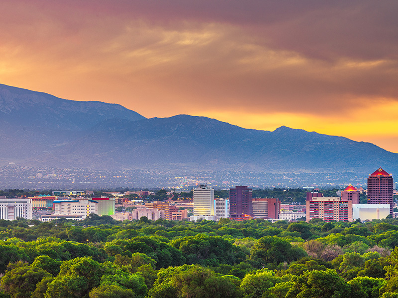 Albuquerque New Mexico city skyline view at twilight